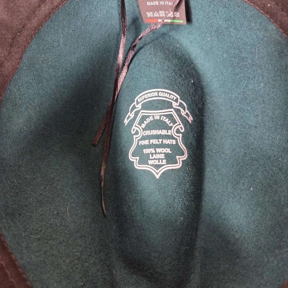 Made in Italy Wool Felt Fedora Hat Size 59 Dark Green Crushable Waterproof